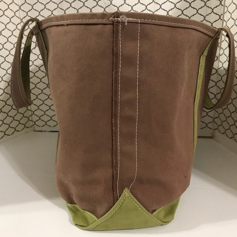 L.L.Bean Brown Canvas Tote with Olive Green Straps - Picture 4 of 9